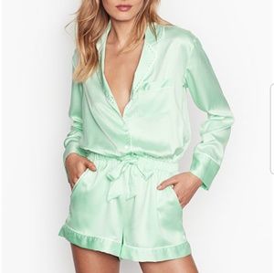 Victoria's Secret Satin Relaxed Long-Sleeve Top & Shorts Set - Mint Green